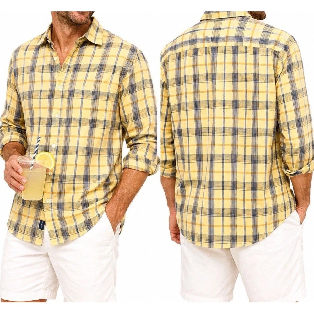 Tommy Bahama XL Indigo Palms Mens Indigo Wash Shirt Linen Denim Company Plaid